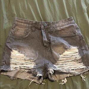 PrettyLittleThing Gray Jean Shorts with Distressing and Raw Hem